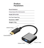 Adaptateur DP VGA 1080p Femelle-Femelle avec gaine PVC pour Ordinateur Portable, Moniteur, Projecteur, Écran Externe, Accessoires Informatiques