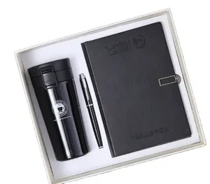 VIP Corporate Promotional Office Gift Items Custom 3 in 1 Vacuum Coffee Cup Pen and notebook Gift Set for students and teachers