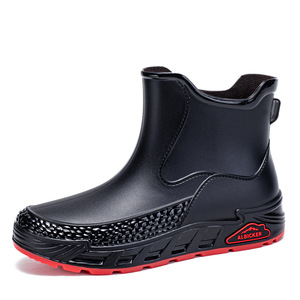 Botas de Lluvia Impermeables para Hombre, Color Negro y Rojo, Antideslizantes, Resistentes al Desgaste, de Caña Corta, Tipo Chelsea - Product Image 5