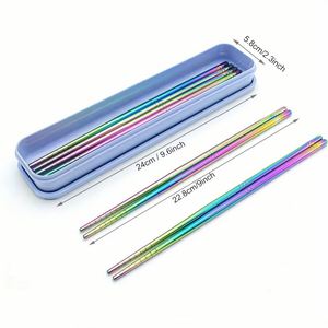 Vente en gros de baguettes coréennes en acier inoxydable 304 avec étui portable, baguettes en métal pour la maison, la cuisine et les restaurants - Product Image 2