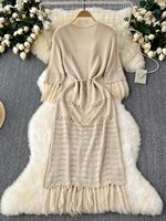 Kimono Cardigan en Tricot Personnalisé pour Femme, Ouvert sur le Devant, à Nouer à la Taille, Ourlet à Franges, Creux, Style Bohème, Cache-maillot de Plage Long d'Été pour Femmes