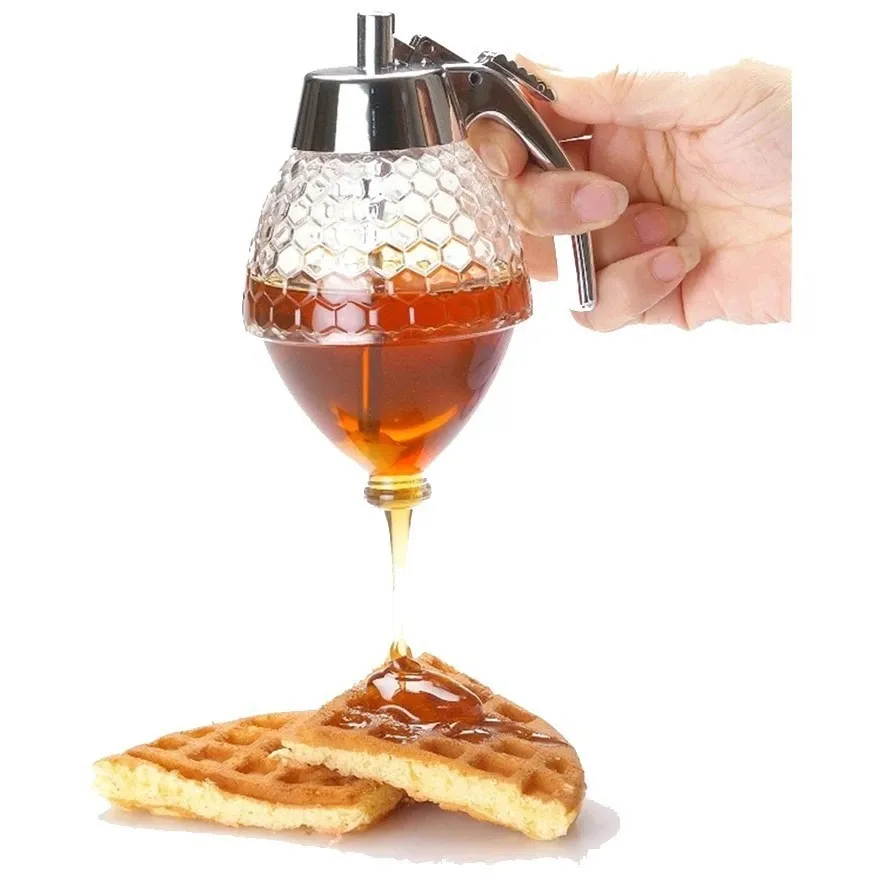 DS1704 Quetsch flasche Honig topf Glas mit Stand behälter Honig Aus gießer Spender Ahornsirup Spender Honigsp ender