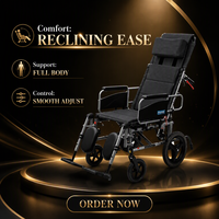 Fauteuil roulant manuel inclinable à dossier haut, portable, avec appuie-tête réglable et repose-pieds relevables pour usage domestique
