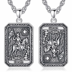 Hip Hop gótico <span class=keywords><strong>muerte</strong></span> Tarot tarjeta colgante collar cobre plateado plata Vintage declaración joyerí<span class=keywords><strong>a</strong></span> para hombres mujeres - Product Image 1