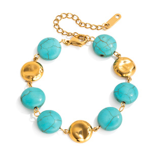 Turquoise Beaded <b>Bracelet</b> Zinc Alloy Round <b>Ball</b> Design Women's Jewelry Fashion Accessory - Product Image 5