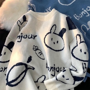 Cartoon <strong>Rabbit</strong> Y2k Harajuku Kawaii Retro Cute Round Neck Pullover Sweater <strong>Pattern</strong> <strong>Knitted</strong> Warm Loose Oversized Sweatshirt Women - Product Image 4
