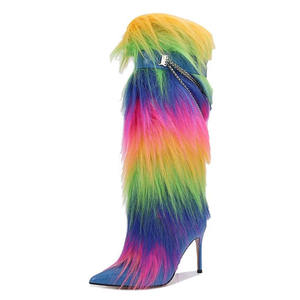 Botas de mujer de tacón alto personalizadas hasta el muslo hasta la rodilla Bota Para <span class=keywords><strong>Nujer</strong></span> señoras CADENA DE Metal de talla grande botas de piel de invierno de imitación para mujer - Product Image 4