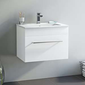 Armoire de salle de bain moderne beige arredo bagno en bois de 24 pouces avec lavabo et lavabo pour petite salle de bain - Product Image 1