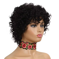 Perruques courtes bouclées cheveux rebondissants Afro Wave cheveux brésiliens coupe Pixie perruque de cheveux humains faite à la machine avec une frange pour les femmes noires