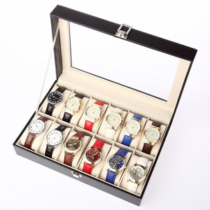 Wholesale Classic Custom Logo 6 Slots 12 Slots Case Watch <b>Storage</b> <b>Boxes</b> Watches Black PU Leather Watch Gift Box - Product Image 3