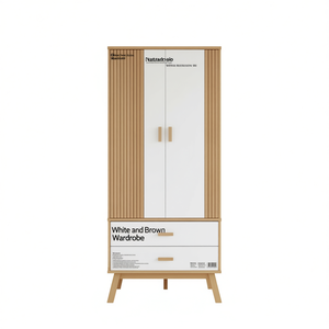 Armario Natratosio Blanco Marrón con 2 Cajones y Puertas Abatibles, Mueble de Dormitorio Moderno Escandinavo - Product Image 1