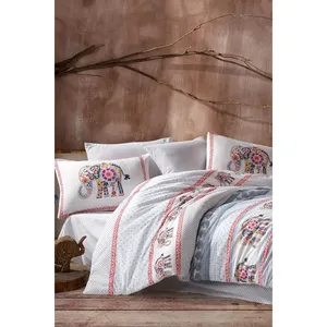 Parure de lit double Karden Flower Elsa en coton uni à imprimé éléphant, housse de couette blanche, drap plat et 2 taies d'oreiller pour chambre à coucher - Product Image 2