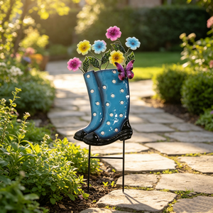 Piquet décoratif en métal 3D pour bottes <span class=keywords><strong>de</strong></span> <span class=keywords><strong>pluie</strong></span>, motifs fleurs et papillons colorés, pour décoration extérieure <span class=keywords><strong>de</strong></span> jardin - Product Image 4