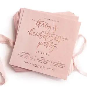 Party special custom invitation card MOQ100 4*6'' high quality color rose gold foil printing pink card