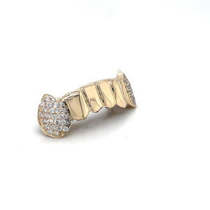 Золотые зубные протезы Queensun 10K с цельным золотым ободком, 6 шт., для нижней челюсти, в стиле хип-хоп, с крупными зубами, с золотым покрытием, в стиле хипстер, ювелирные изделия для тела, с муассанитом - Product Image 2