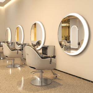 <span class=keywords><strong>Miroir</strong></span> <span class=keywords><strong>de</strong></span> <span class=keywords><strong>Salon</strong></span> <span class=keywords><strong>Rond</strong></span> Noir Simple Face pour Barbershop, Station <span class=keywords><strong>de</strong></span> <span class=keywords><strong>Coiffure</strong></span> Murale Moderne et Simple avec Éclairage LED - Product Image 6