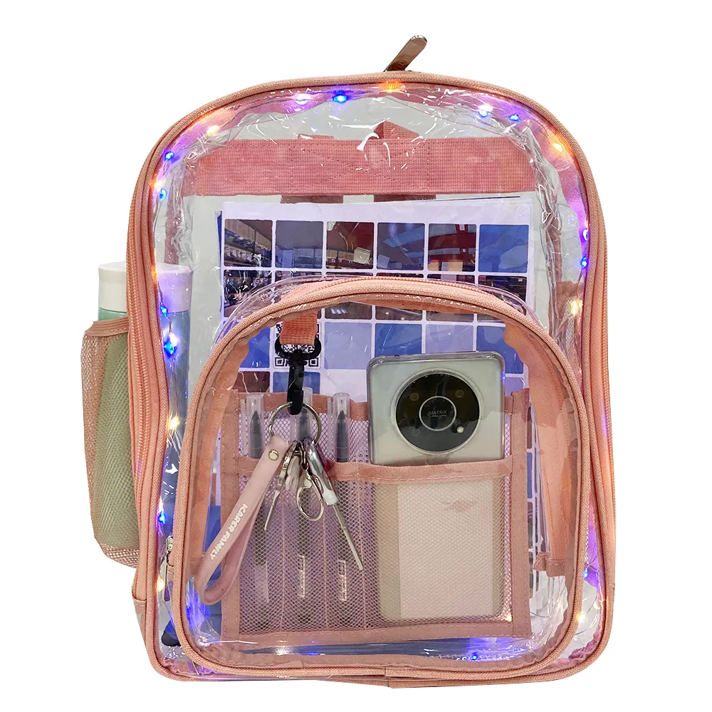 Back To School Night Back pack Clear PVC Transparent Light School Light Up Backpack Bag With Cool Colorful LED Light