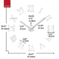 Jam Dinding Akrilik Perak Besar Modern DIY Tanpa Bingkai 3D Angka Romawi Raksasa Analog Quartz Stiker Dekorasi Ruang Tamu