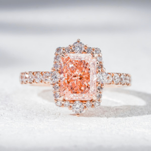 Starsgem 10K Rose Gold Pink Radiant Cut Pink Lab Diamond <b>Ring</b> With Halo Side Stones Women's Jewelry - Product Image 1