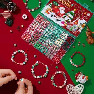 Kit de Fabricación de Pulseras DIY, Arcilla Polimérica, Set de Cuentas de Árbol de Navidad, Muñeco de Nieve y Santa Claus para Niños, Manualidades de Joyería Navideña - Product Image 1
