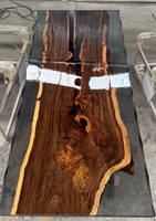 Ensemble de table à manger moderne en résine époxy personnalisable avec pieds en bois massif et en métal pour l'école, l'hôtel, la maison ou l'entrepôt