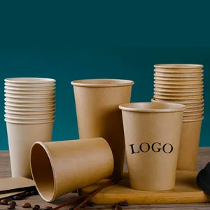 Tazas de papel desechables con tapas, juego de tazas de té de 12 oz y 16oz con logotipo personalizado para imprimir