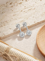 Boucles d'oreilles pendantes en argent sterling 925 avec halo rond serti clos, pour femme, idéales pour mariage, fête ou comme cadeau, bijoux
