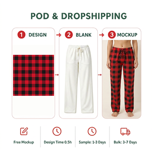 Pantalones de Pijama a Cuadros Rojos Navideños para Mujer, Estampado Completo Personalizado Bajo Demanda, Parte Inferior de Ropa de Dormir a Cuadros Rojos - Product Image 2