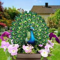 Décoration d'intérieur artistique et cadeau de la Saint-Valentin : Décoration acrylique 2D en forme de queue de paon pour pelouses extérieures et pots de fleurs