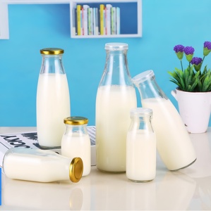 Bán buôn bán trong suốt vuông 350ml 500ml 1000ml 33oz sữa thủy tinh chai <span class=keywords><strong>Jar</strong></span> container nước táo với nắp cap cho uống - Product Image 1