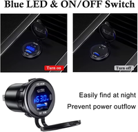 Cargador Rápido USB C de 45W, Cargador USB 3.0 de 18W, Enchufe Impermeable con Interruptor y Voltímetro LED para Coche, Barco, Motocicleta de 12V/24V