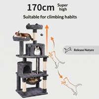 Grand arbre à chat en bois avec lit intégré, hauteur 170 cm, mobilier pour animaux domestiques adapté aux grands chats