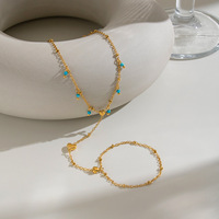 Pulsera de Dedo de Turquesa Chapada en Oro de 18K, Acero Inoxidable Hipoalergénico, Diseño de Corazón, Resistente al Agua
