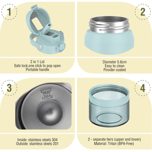 Bouteille d'eau isotherme ShTech en acier inoxydable à double paroi 500ML + 150ML, anti-fuite, portable pour voyage, bureau, cadeau - Product Image 4
