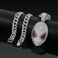 Liontin Masker Jaring Laba-Laba Unisex Anak-Anak, Lapis Emas 14K, Hip Hop Bling Cuban Link, Perhiasan Anime untuk Pesta