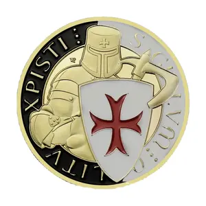 批发摩洛哥王国圣殿骑士纪念品镀金硬币基督十字收藏艺术纪念挑战硬币