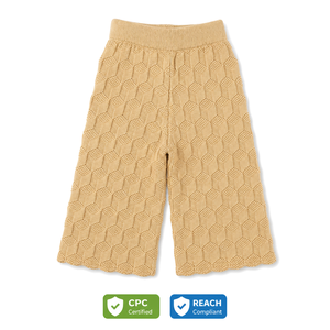 Pantalon tricoté pour bébé, beige camel, tricot nid d'abeille, taille côtelée, jambe large, à enfiler, OEM ODM, fabrication sur mesure - Product Image 1