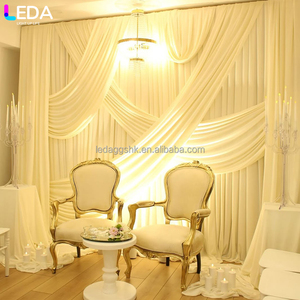 LEDA Weddings <b>Parties</b> <b>Backdrop</b> Decor Curtain Elegant White Silk Drapery Curtain <b>Backdrop</b> with Ribbon - Product Image 2