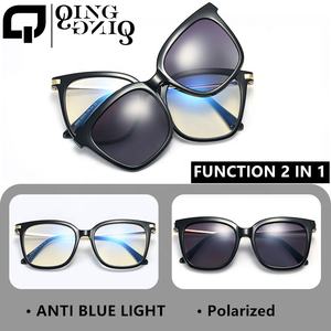 スクエアメタルTR90女性用磁気メガネクリップ付き2インチ1アンチブルーライト光学読み取り偏光釣りUV400スプリングヒンジ - Product Image 2