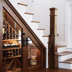 Современный модульный угловой винный шкаф-бар из массива дерева для дома и отеля, экологичный, большой вместимости, с лестницей - Product Image 2