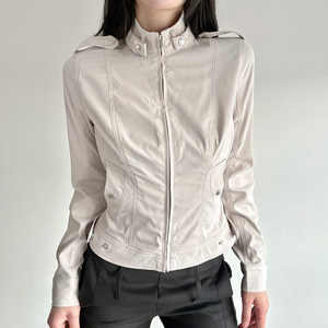 Utility Stand Collar Zip <b>Jacket</b> Pocket Detail Solid Color Slim Fit Casual Outerwear <b>Women</b> - Product Image 1