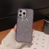 Coque de téléphone de luxe en gros avec logo de créateur, entièrement ornée de diamants, pour iPhone 17 Pro Max, 16 Pro, 15 Plus, 14 Pro Max, 13, 12, 11