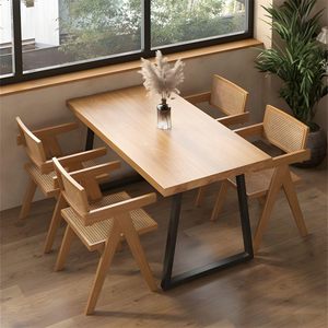 Ensemble de chaises de <span class=keywords><strong>salle</strong></span> <span class=keywords><strong>à</strong></span> <span class=keywords><strong>manger</strong></span> en rotin de style nordique de luxe, table en bois, 4 places, pour restaurant, café, maison, cuisine - Product Image 1