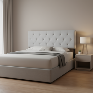 Testiera letto matrimoniale trapuntata a rombi grigio chiaro, regolabile in altezza, L 56,3 x A 35,6-47,4 pollici, Arredamento camera da letto - Product Image 2