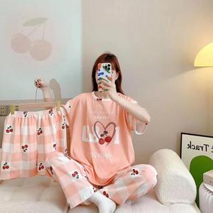 봄과 여름 반팔 바지 <span class=keywords><strong>3</strong></span> 개 세트 홈웨어 만화 캐주얼 한국 잠옷 세트 멋진 부드러운 우유 실크 잠옷 - Product Image 1