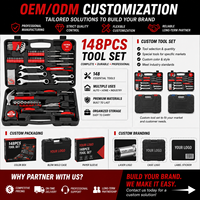 Kit d'Outils Manuels Complet Rouge de 148 Pièces pour Bricolage et Réparation Domestique, dans une Boîte à Outils Portable, Support OEM ODM