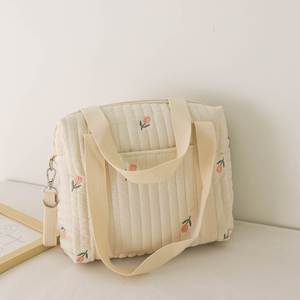 Sac à langer brodé ours mignon et fleurs, sac à bandoulière souple pour le rangement, idéal pour les voyages et les sorties - Product Image 3