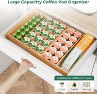 Organisateur de tiroir rectangulaire en bambou laqué extensible pour dosettes de café K-Cup, moderne, 28x28.2x4.8cm