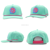 Casquette de baseball pour homme de haute qualité, 5 panneaux, logo en PVC découpé au laser, perforée, avec cordon, protection solaire, visière incurvée, fermeture snapback, chapeau de golf