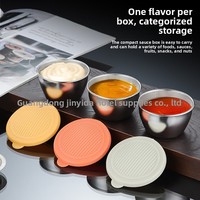 Coupelle à trempette en acier inoxydable 304 avec couvercle en silicone, petite soucoupe pour steak et sauce (70 ml), plat à assaisonnement, nouveau style chinois
